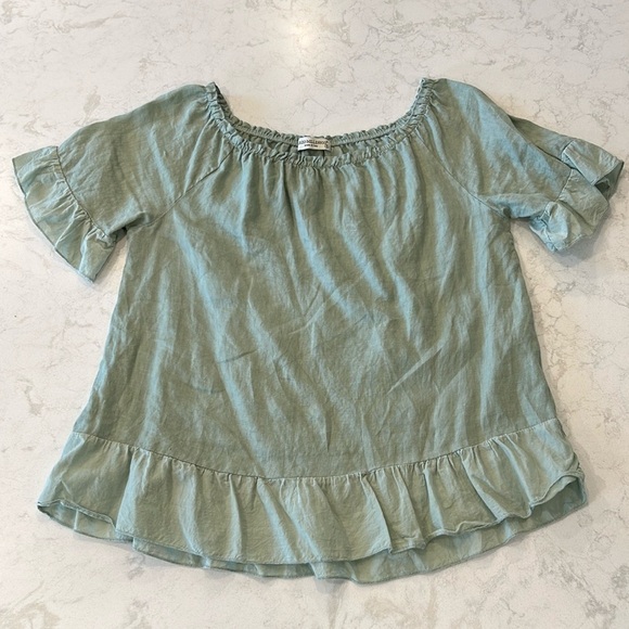 Terzo Millennio 100% Linen Made In Italy Sage Flutter Sleeve Hem Blouse Small - Picture 1 of 11